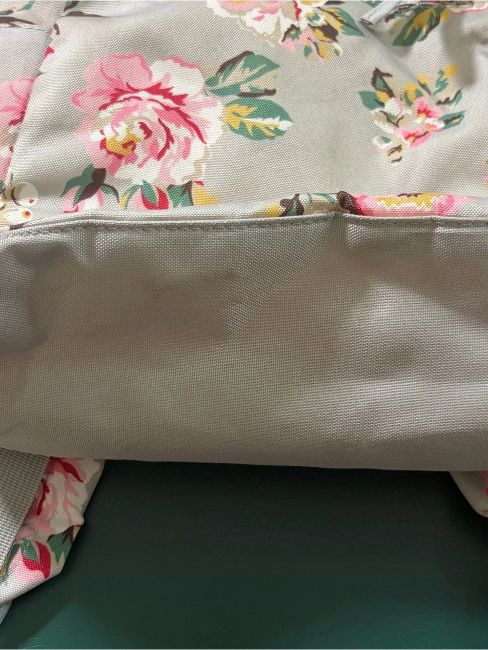 Floral Canvas Backpack in Light Gray with Pink Rose Print